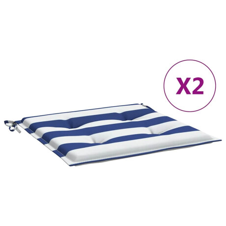 vidaXL Tuinstoelkussens 2 st gestreept 40x40x4 cm stof wit en blauw afbeelding2 - 1
