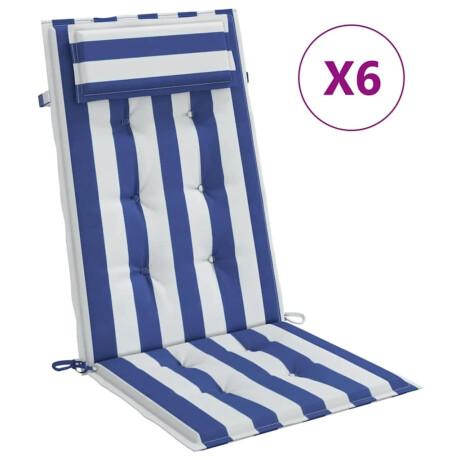 vidaXL Stoelkussens 6 st hoge rug gestreept stof oxford wit en blauw afbeelding2 - 1