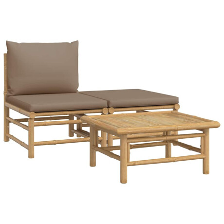 vidaXL 3-delige Loungeset met kussens bamboe taupe afbeelding2 - 1