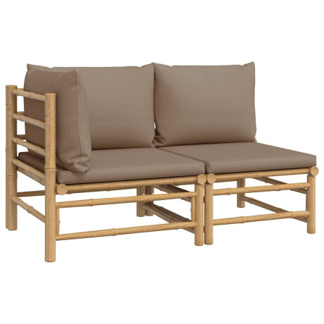 vidaXL 2-delige Loungeset met kussens bamboe taupe afbeelding2 - 1