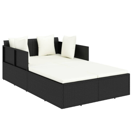 vidaXL Ligbed met kussens 182x118x63 cm poly rattan zwart afbeelding2 - 1