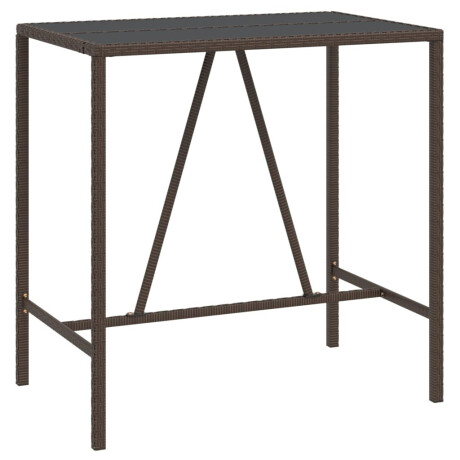 vidaXL Bartafel met glazen blad 110x70x110 cm poly rattan bruin afbeelding2 - 1