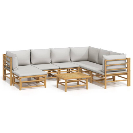 vidaXL 8-delige Loungeset met kussens bamboe lichtgrijs afbeelding2 - 1