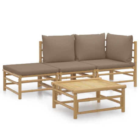 vidaXL 4-delige Loungeset met kussens bamboe taupe afbeelding2 - 1
