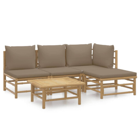 vidaXL 5-delige Loungeset met kussens bamboe taupe afbeelding2 - 1