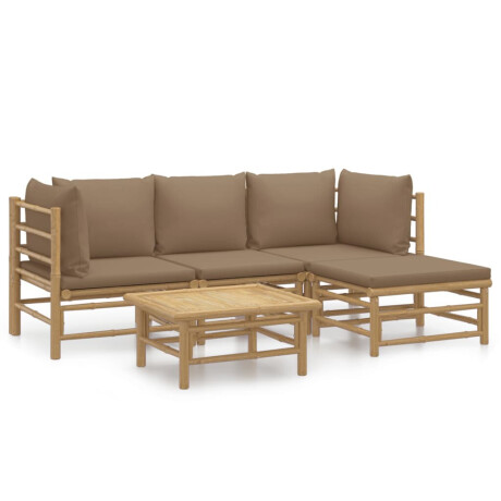 vidaXL 5-delige Loungeset met kussens bamboe taupe afbeelding2 - 1