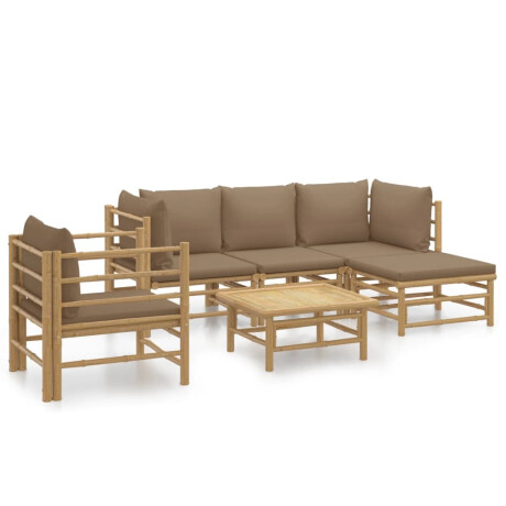 vidaXL 6-delige Loungeset met kussens bamboe taupe afbeelding2 - 1