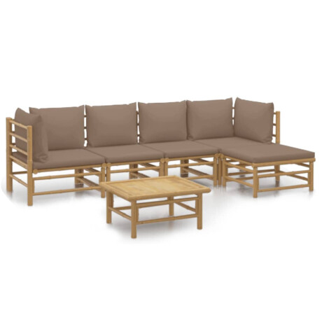vidaXL 6-delige Loungeset met kussens bamboe taupe afbeelding2 - 1