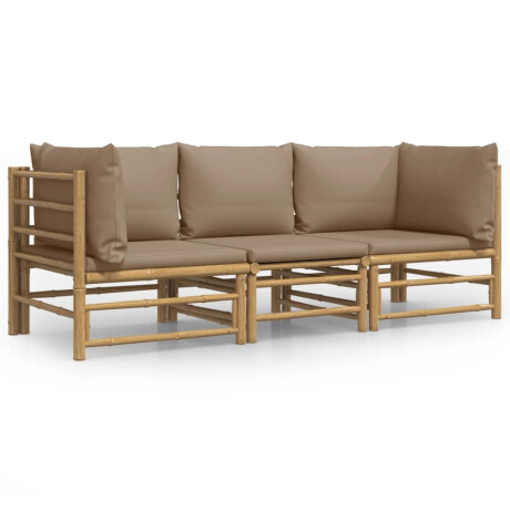 vidaXL 3-delige Loungeset met kussens bamboe taupe afbeelding2 - 1