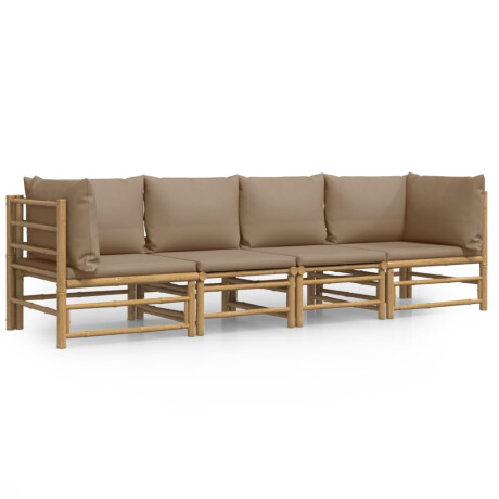 vidaXL 4-delige Loungeset met kussens bamboe taupe afbeelding2 - 1