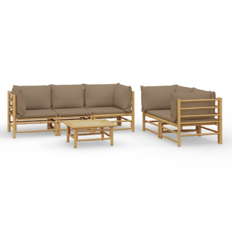 vidaXL 6-delige Loungeset met kussens bamboe taupe afbeelding2 - 1
