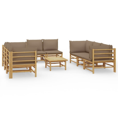 vidaXL 9-delige Loungeset met kussens bamboe taupe afbeelding2 - 1