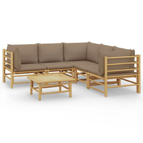 vidaXL 6-delige Loungeset met kussens bamboe taupe afbeelding2 - 1