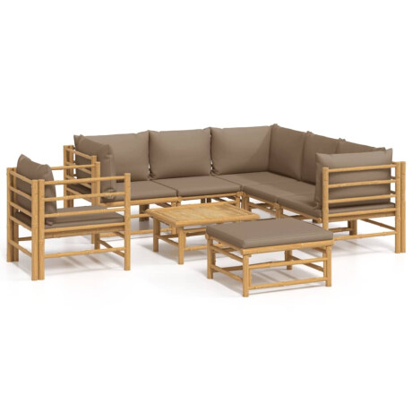 vidaXL 8-delige Loungeset met kussens bamboe taupe afbeelding2 - 1