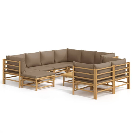 vidaXL 10-delige Loungeset met kussens bamboe taupe afbeelding2 - 1