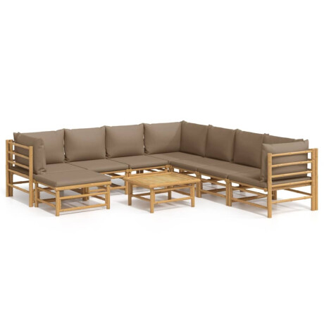 vidaXL 9-delige Loungeset met kussens bamboe taupe afbeelding2 - 1