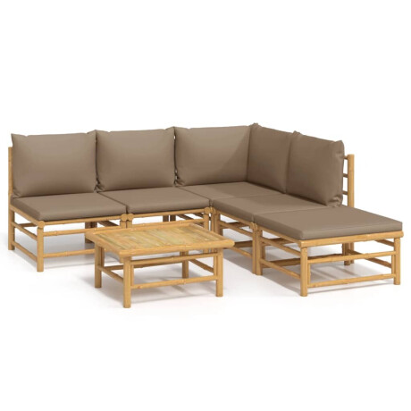vidaXL 6-delige Loungeset met kussens bamboe taupe afbeelding2 - 1