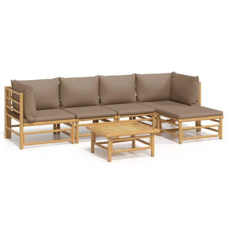vidaXL 6-delige Loungeset met kussens bamboe taupe afbeelding2 - 1