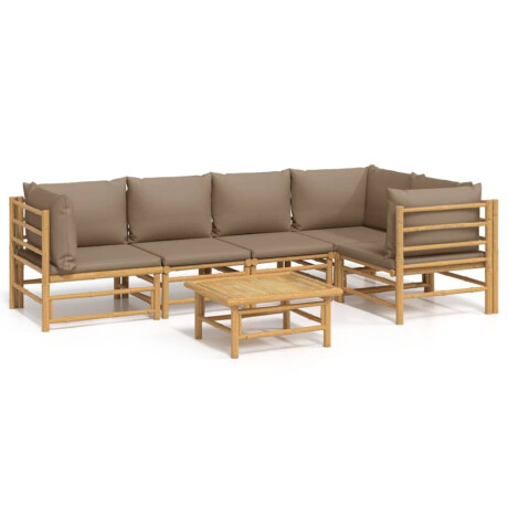 vidaXL 6-delige Loungeset met kussens bamboe taupe afbeelding2 - 1