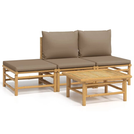 vidaXL 4-delige Loungeset met kussens bamboe taupe afbeelding2 - 1
