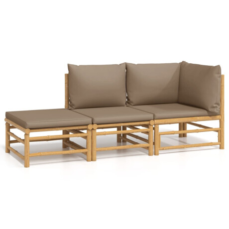 vidaXL 3-delige Loungeset met kussens bamboe taupe afbeelding2 - 1