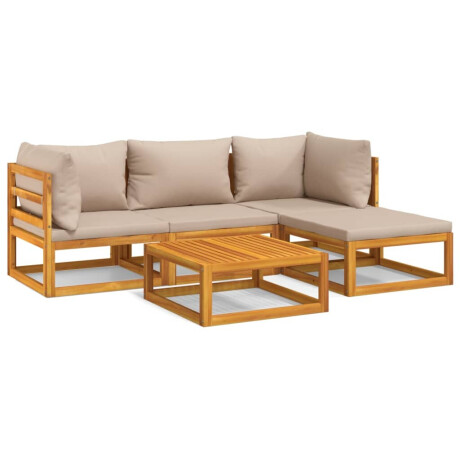 vidaXL 5-delige Loungeset met kussens massief hout taupe afbeelding2 - 1