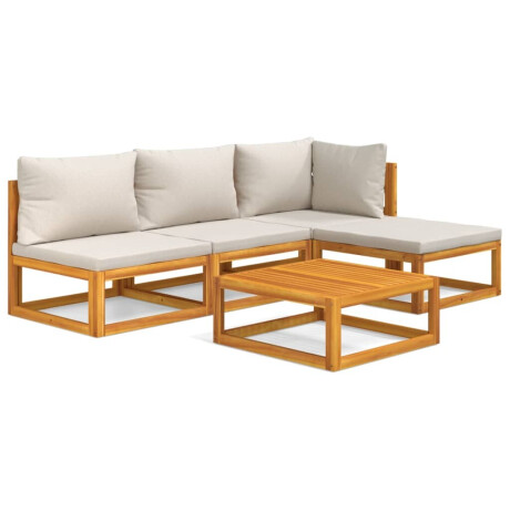vidaXL 5-delige Loungeset met lichtgrijze kussens massief hout afbeelding2 - 1