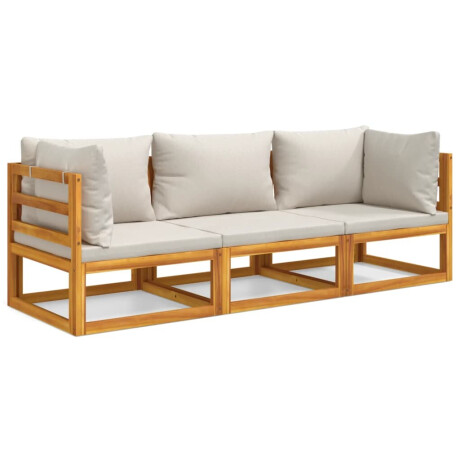 vidaXL 3-delige Loungeset met lichtgrijze kussens massief hout afbeelding2 - 1