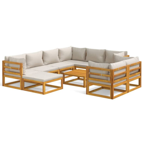 vidaXL 10-delige Loungeset met lichtgrijze kussens massief hout afbeelding2 - 1