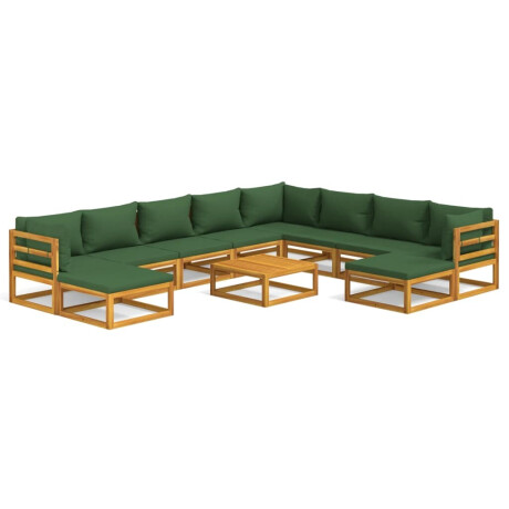 vidaXL 11-delige Loungeset met groene kussens massief hout afbeelding2 - 1