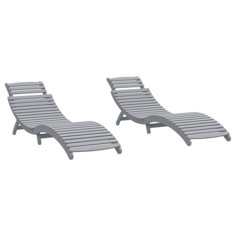 vidaXL Ligbedden 2 st 184x55x64 cm massief acaciahout grijs afbeelding2 - 1