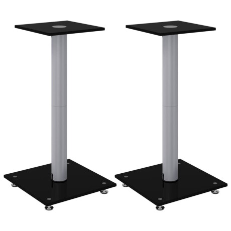 vidaXL Luidsprekerstandaards 2 st 1 pijler gehard glas zwart en zilver afbeelding2 - 1