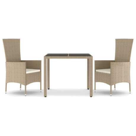 vidaXL 3-delige Tuinset met kussens poly rattan beige afbeelding2 - 1