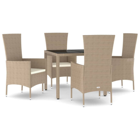vidaXL 5-delige Tuinset met kussens poly rattan beige afbeelding2 - 1