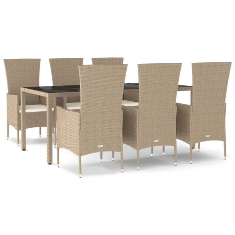 vidaXL 7-delige Tuinset met kussens poly rattan beige afbeelding2 - 1