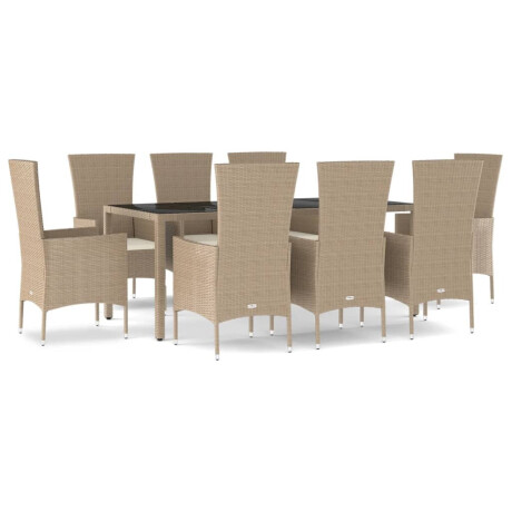 vidaXL 9-delige Tuinset met kussens poly rattan beige afbeelding2 - 1