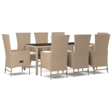 vidaXL 9-delige Tuinset met kussens poly rattan beige afbeelding2 - 1