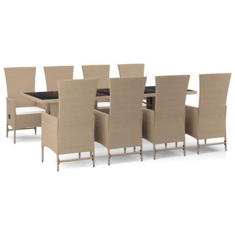 vidaXL 9-delige Tuinset met kussens poly rattan beige afbeelding2 - 1