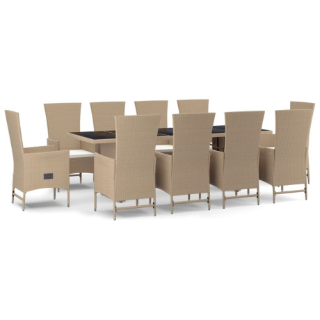 vidaXL 11-delige Tuinset met kussens poly rattan beige afbeelding2 - 1