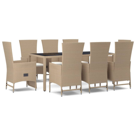 vidaXL 9-delige Tuinset met kussens poly rattan beige afbeelding2 - 1