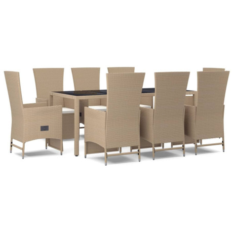 vidaXL 9-delige Tuinset met kussens poly rattan beige afbeelding2 - 1