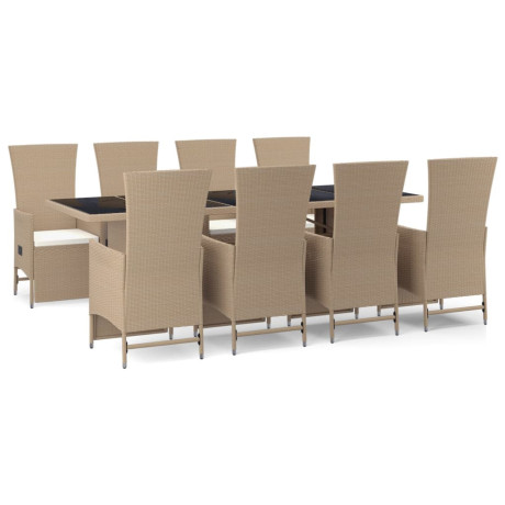 vidaXL 9-delige Tuinset met kussens poly rattan beige afbeelding2 - 1