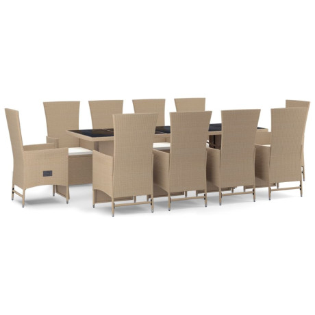 vidaXL 11-delige Tuinset met kussens poly rattan beige afbeelding2 - 1