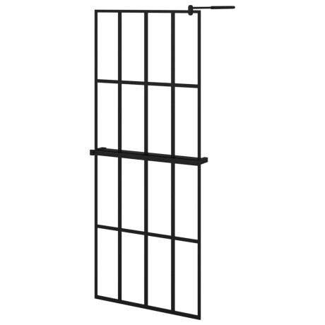 vidaXL Inloopdouchewand met schap 80x195 cm ESG-Glas aluminium zwart afbeelding2 - 1