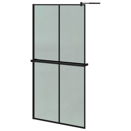 vidaXL Inloopdouchewand met schap 100x195 cm ESG-glas aluminium zwart afbeelding2 - 1