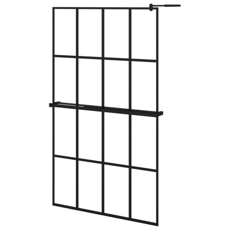 vidaXL Inloopdouchewand met schap 118x190 cm ESG-glas aluminium zwart afbeelding2 - 1