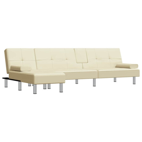 vidaXL Slaapbank L-vormig 255x140x70 cm kunstleer crèmekleurig afbeelding2 - 1