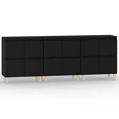 vidaXL Dressoirs 3 st 60x35x70 cm bewerkt hout zwart afbeelding2 - 1