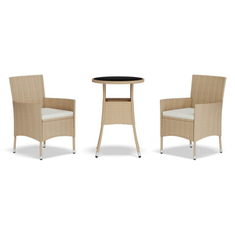 vidaXL 3-delige Bistroset met kussens poly rattan beige afbeelding2 - 1
