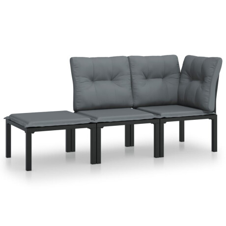 vidaXL 3-delige Loungeset met kussens poly rattan zwart en grijs afbeelding2 - 1
